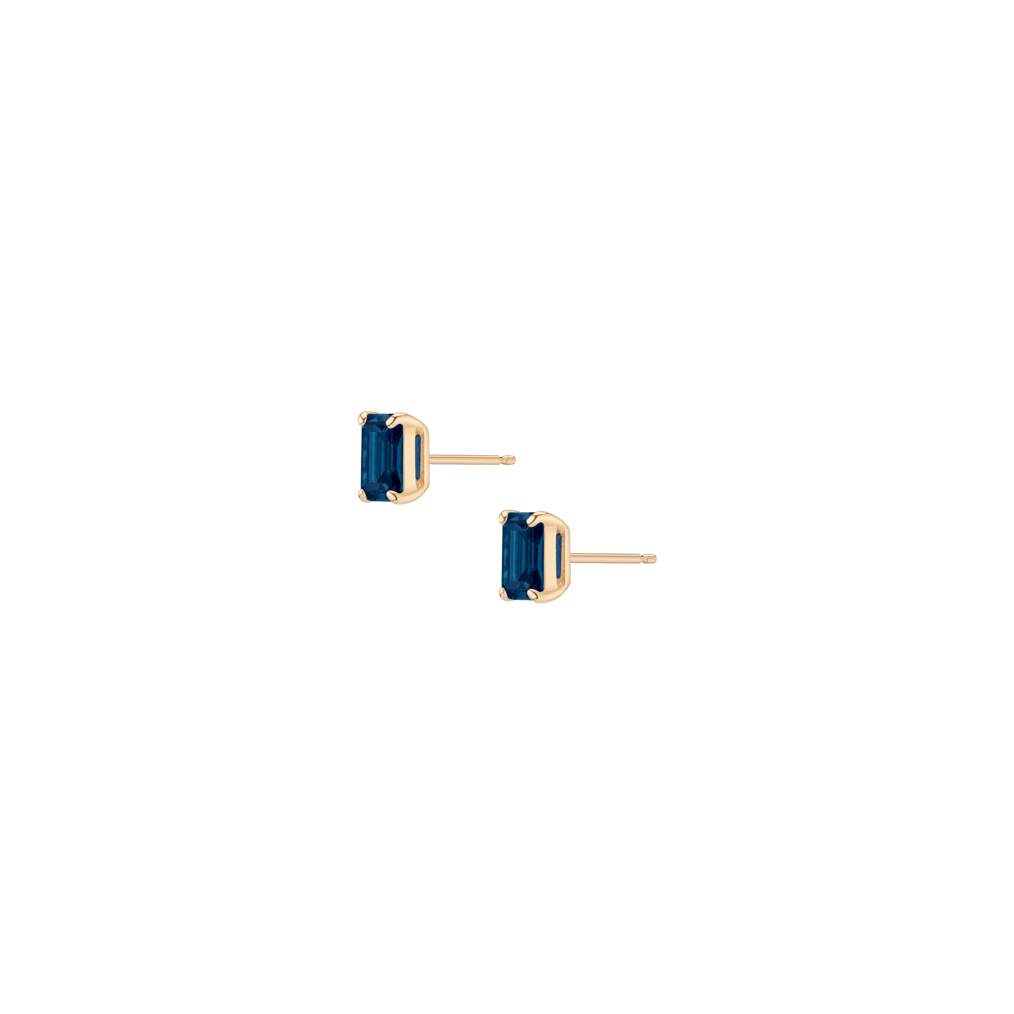 Emerald Gemstone Solitaire Stud Earrings Vermeil Yellow Gold Blue Sapphire
