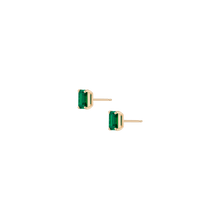 Emerald Gemstone Solitaire Stud Earrings Vermeil Yellow Gold Green Emerald