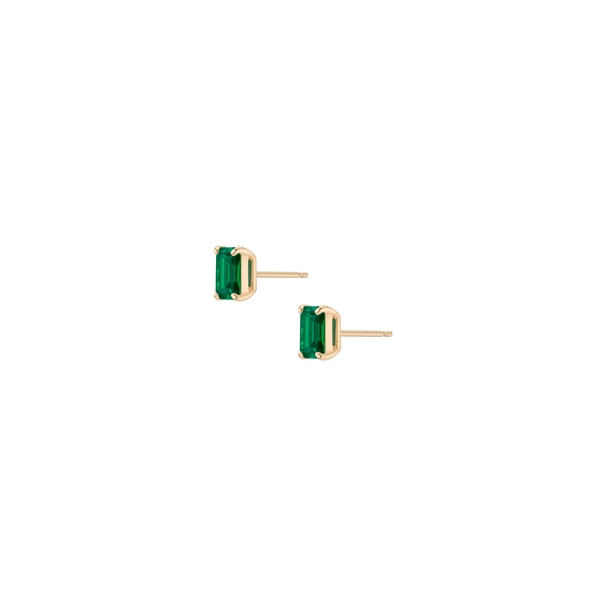 Emerald Gemstone Solitaire Stud Earrings Vermeil Yellow Gold Green Emerald