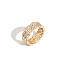 Mini Lab Grown White Sapphire Panther Chain Link Ring Vermeil Yellow Gold