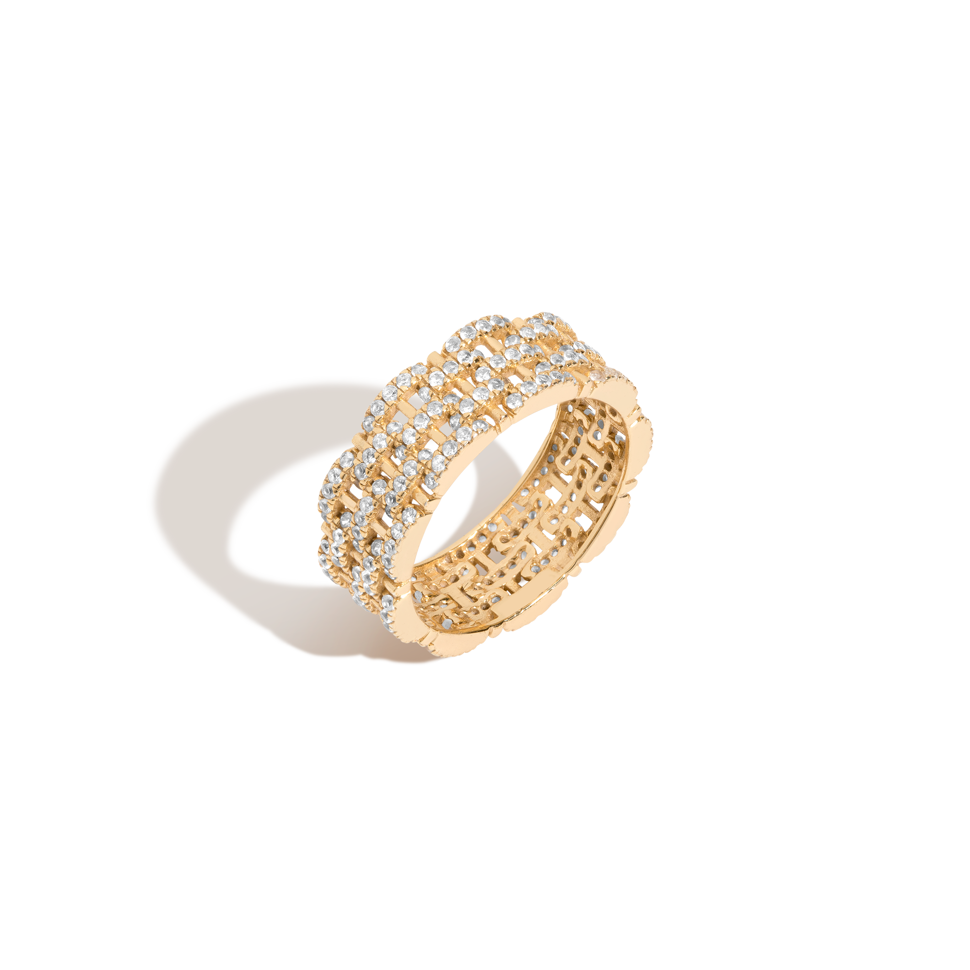 Mini Lab Grown White Sapphire Panther Chain Link Ring Vermeil Yellow Gold