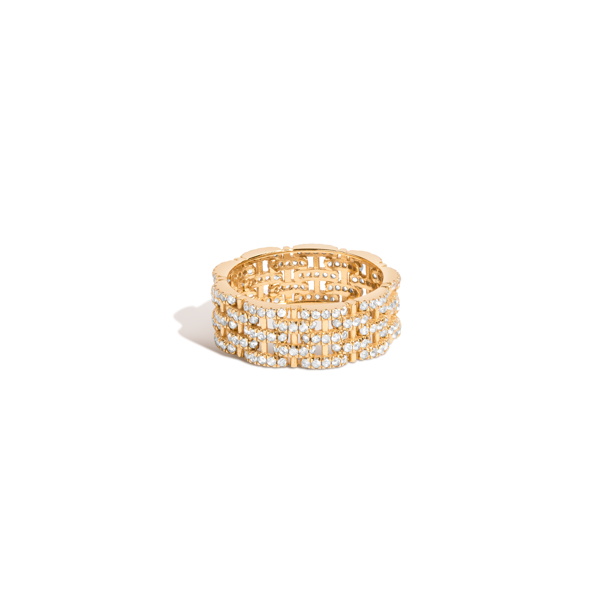 Mini Lab Grown White Sapphire Panther Chain Link Ring Vermeil Yellow Gold First