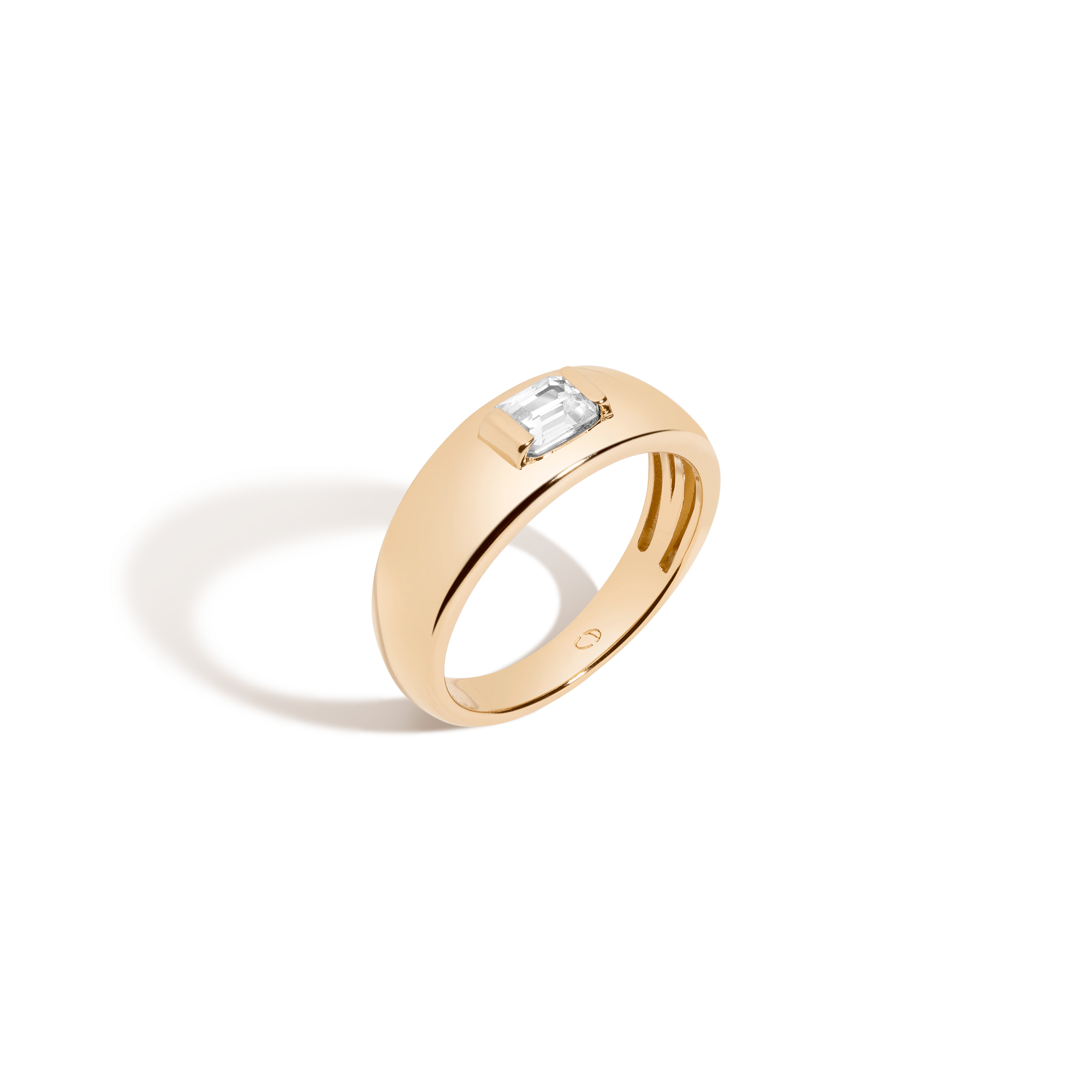 Chunky Lab Grown White Sapphire Emerald Ring Vermeil Yellow Gold