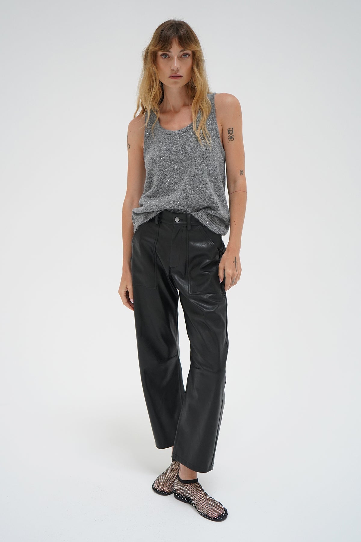 LNA Clothing Audra sparkle sweater tank in grey