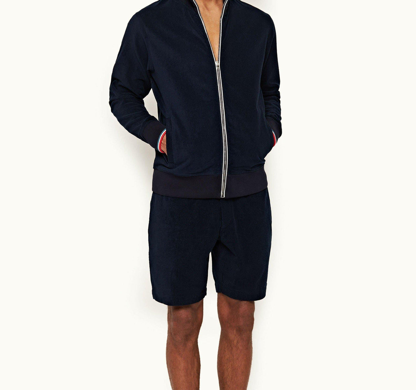 Afador Towelling O.B Stripe Tipping Towelling Sweat Shorts | Navy