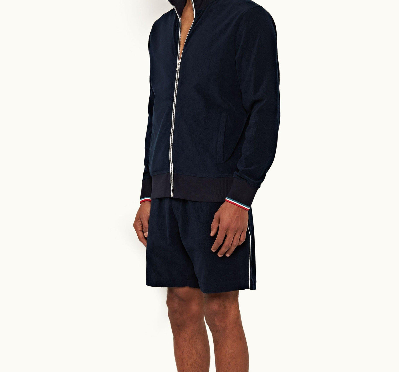 Afador Towelling O.B Stripe Tipping Towelling Sweat Shorts | Navy