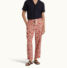 Alex Dragonflower Print Linen Relaxed Fit Trousers | Summer Red/White Sand