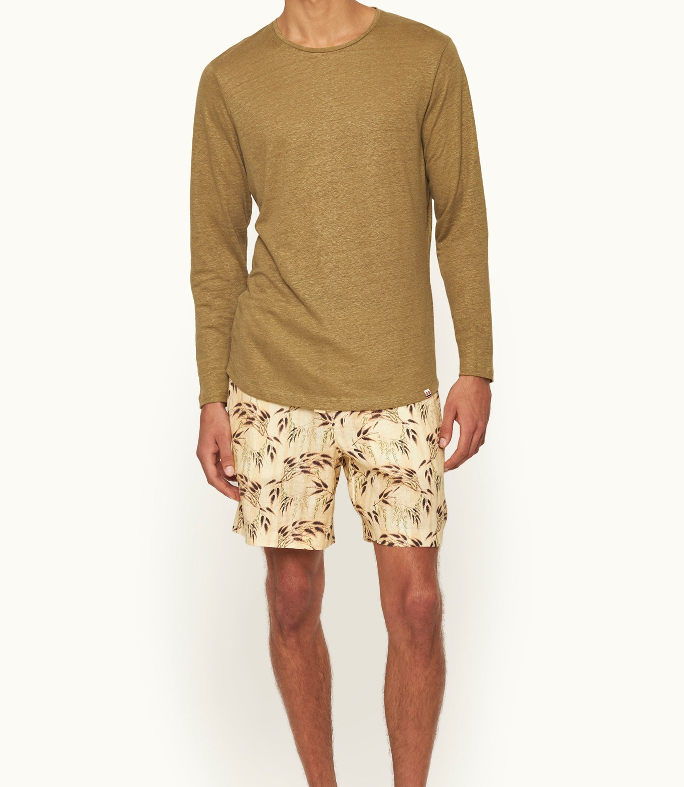 Alex Relaxed Fit Catkin Print Drawcord Linen Shorts | Latte