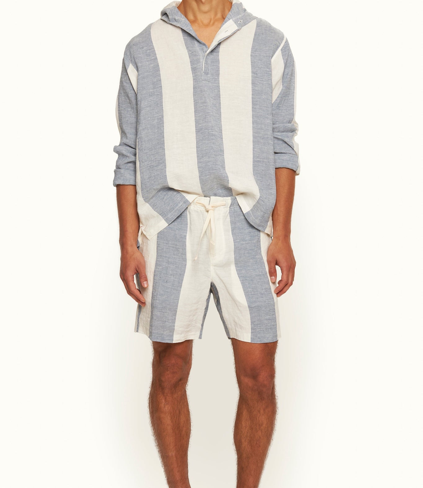 Alex Relaxed Fit Stripe Linen Shorts | Bergamo Blue/White Stripe
