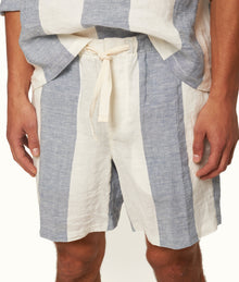 Alex Relaxed Fit Stripe Linen Shorts | Bergamo Blue/White Stripe