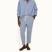 Alex Seersucker Seersucker Relaxed Fit Drawcord Trousers | Blueberry/White Stripe
