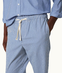 Alex Seersucker Seersucker Relaxed Fit Drawcord Trousers | Blueberry/White Stripe