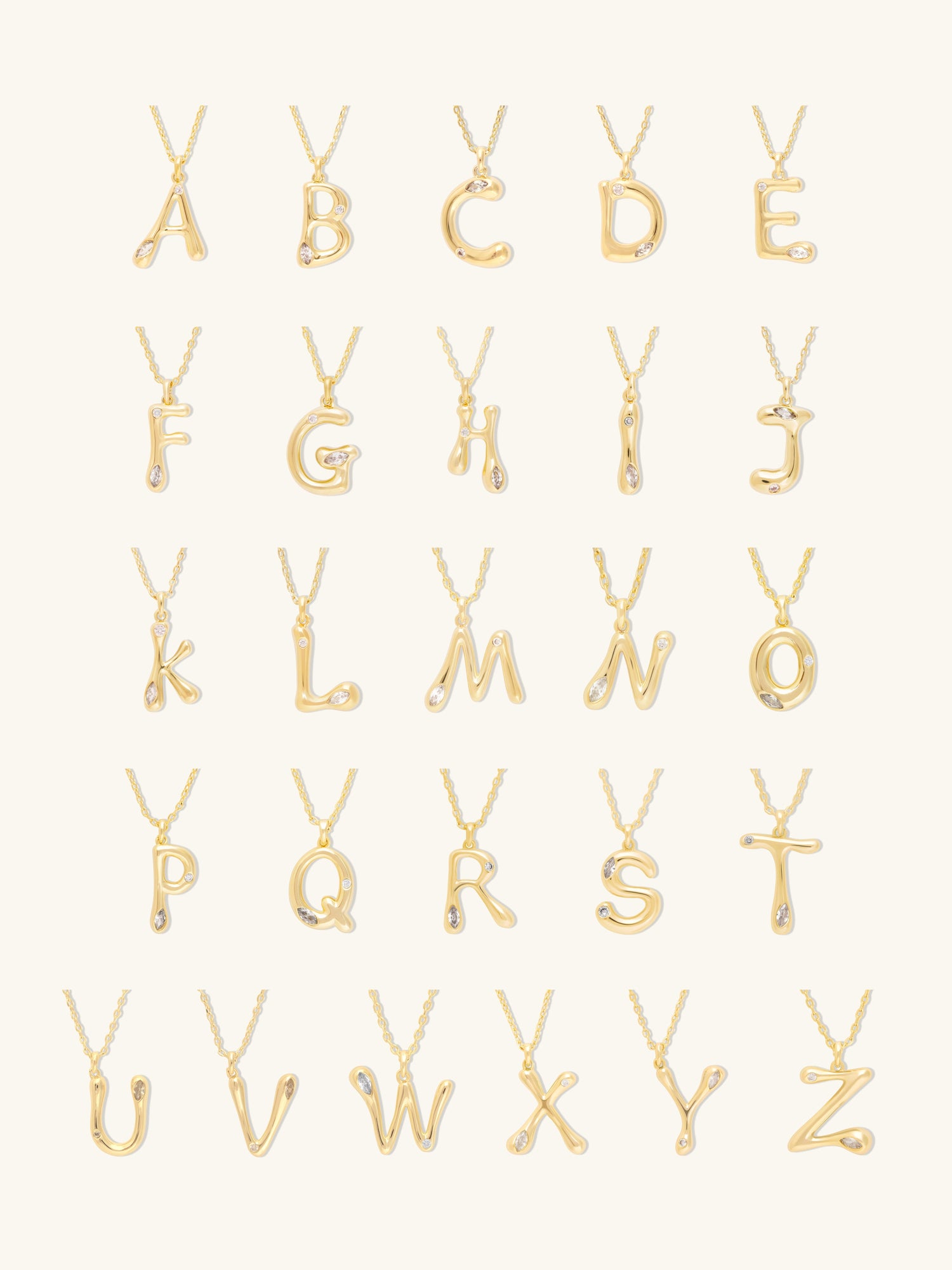 Alphabet Bubble Necklace | 5A Grade Cubic Zirconia | 14K Gold Plated Brass
