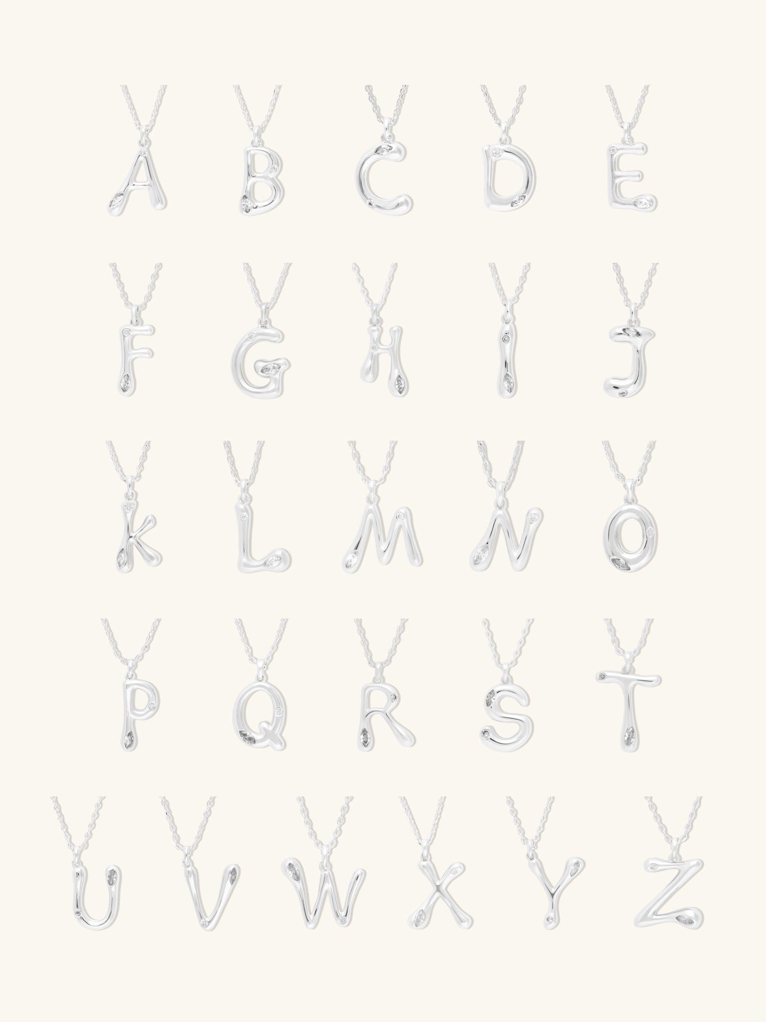 Alphabet Bubble Necklace | 5A Grade Cubic Zirconia | Silver Rhodium Plated Brass