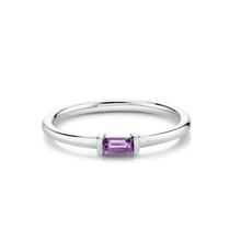 Women | Amethyst Straight Baguette Stacking Ring – February | 14k White Gold