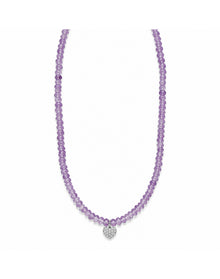 Amethyst Beaded Diamond Heart Necklace | 9K White Gold