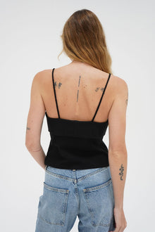 Amos top in black - sleeveless, sweetheart neckline.