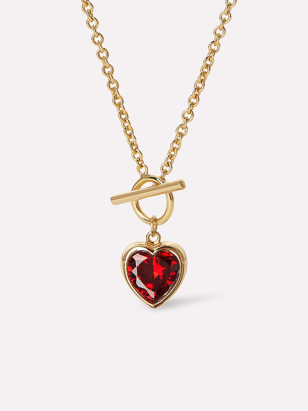 Hana Lee Heart Necklace | 14K Gold on Brass | Red Cubic Zirconia