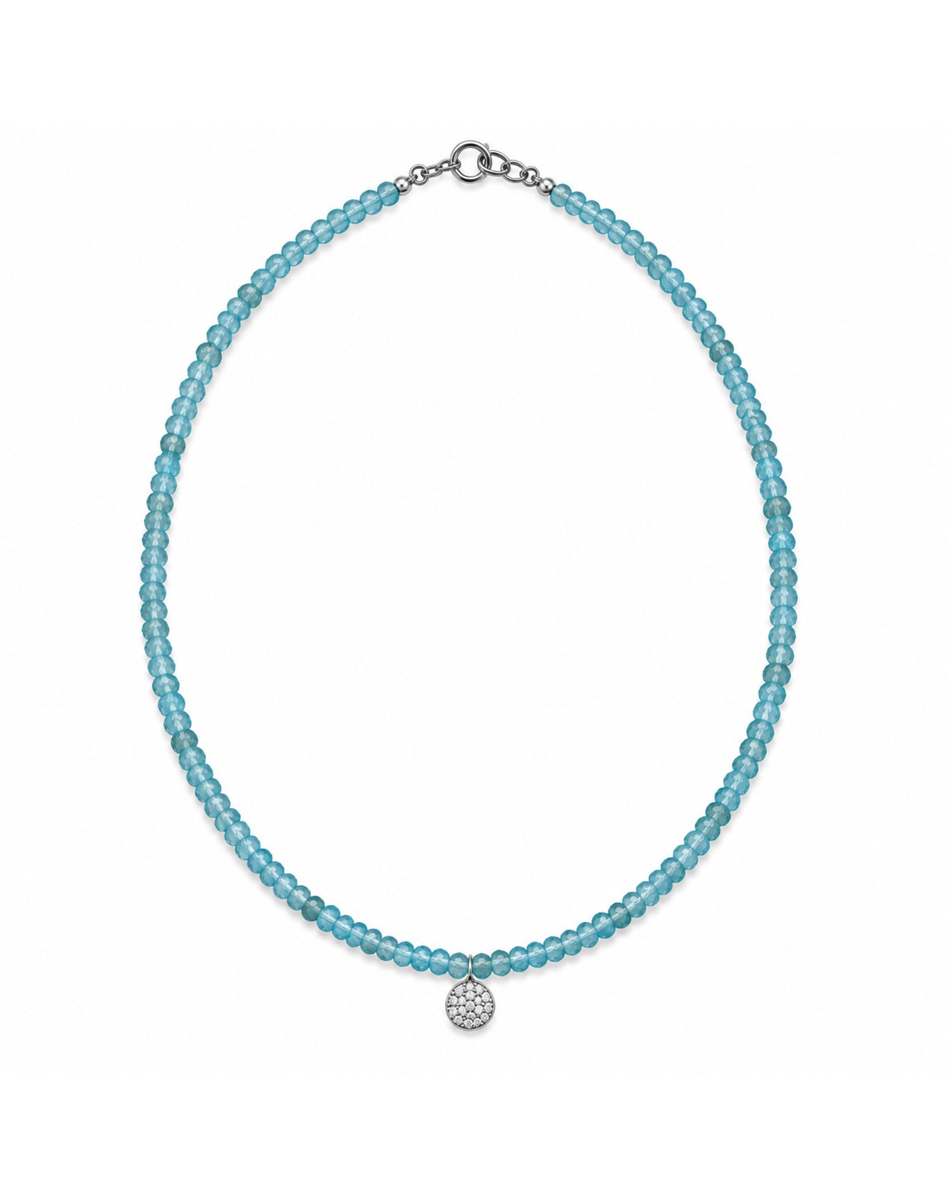 Apatite Beaded Necklace with Diamond Pave Charm | 9K White Gold