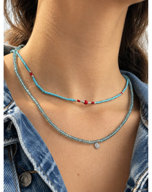 Apatite Beaded Necklace with Diamond Pave Charm | 9K White Gold