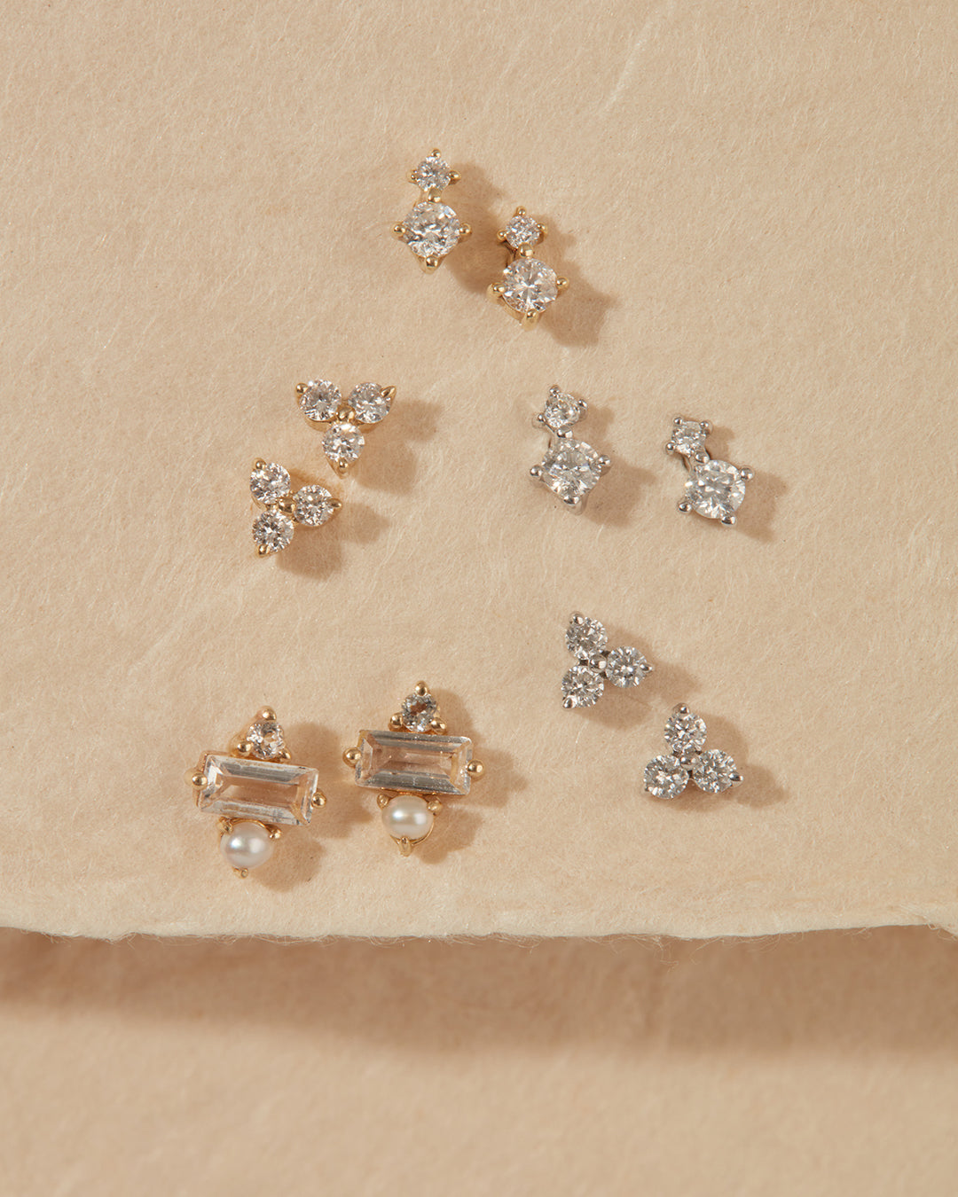 The Petite Paris Studs | 14K Yellow Gold | White Topaz/Freshwater Pearl