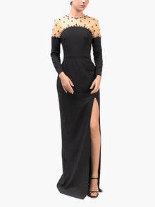 Illusion Crepe Gown | Black