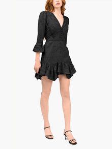 Embroidered Cotton Voile Mini Dress | Black