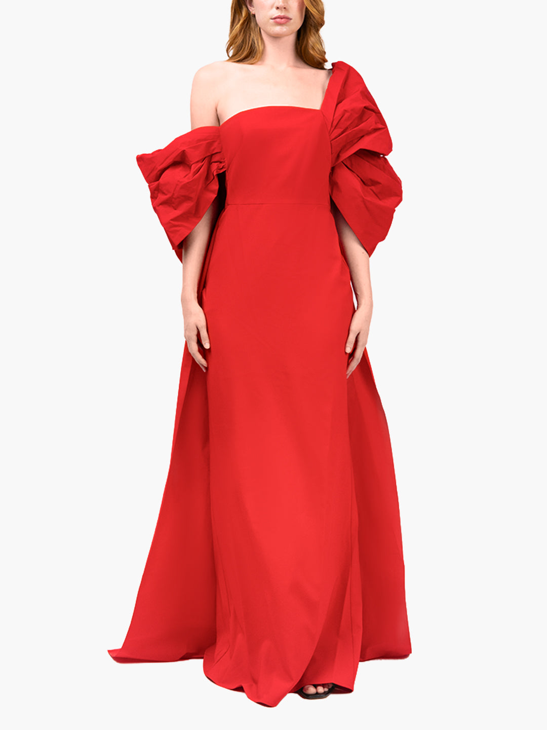 Taffeta Sleeve Column  Gown | Red