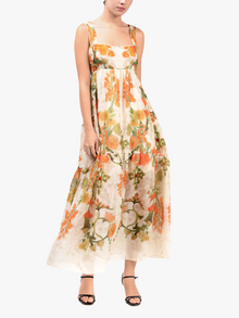 Ramie Square Neck Maxi Dress | Coral Multi