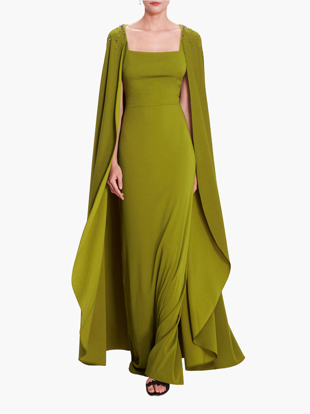 Embellished Cape Gown | Olive