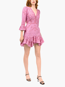 Embroidered Cotton Voile Mini Dress | Pink