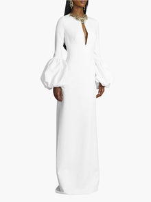 Puffed Sleeve Column Gown | Ivory