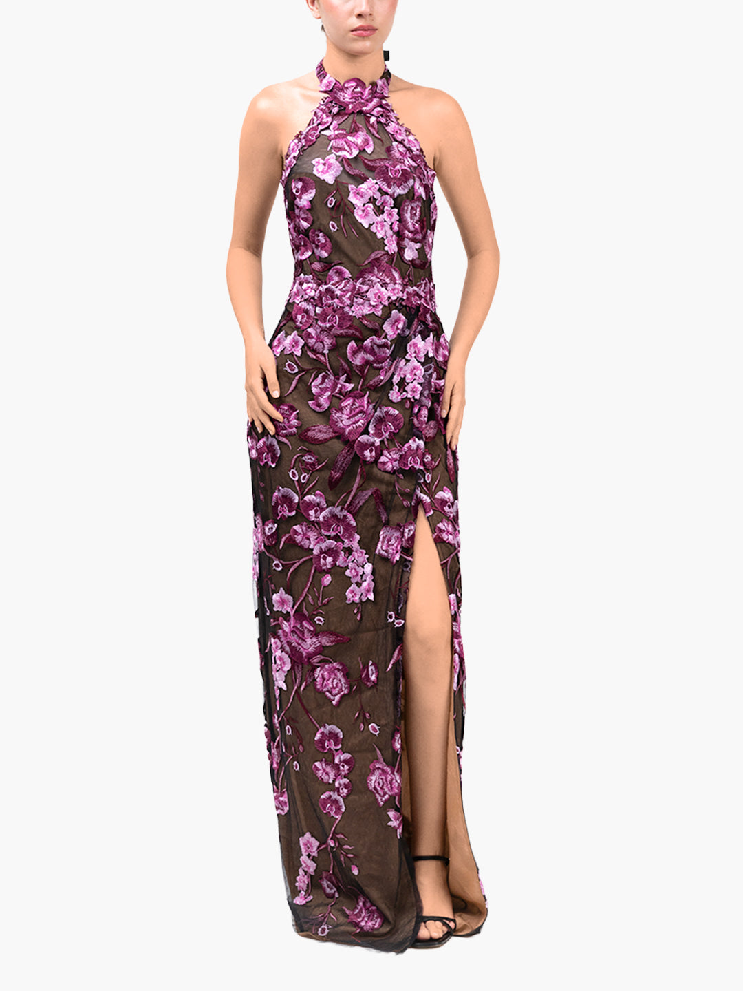 Bronix Botanicals Halter Column Gown | Pink/Black