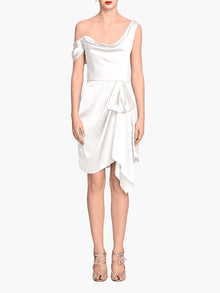 Asymmetric Satin Mini Dress | Ivory