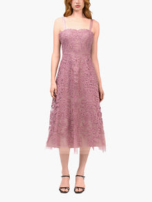 Mirrored Lace Floral Midi Dress | Rose
