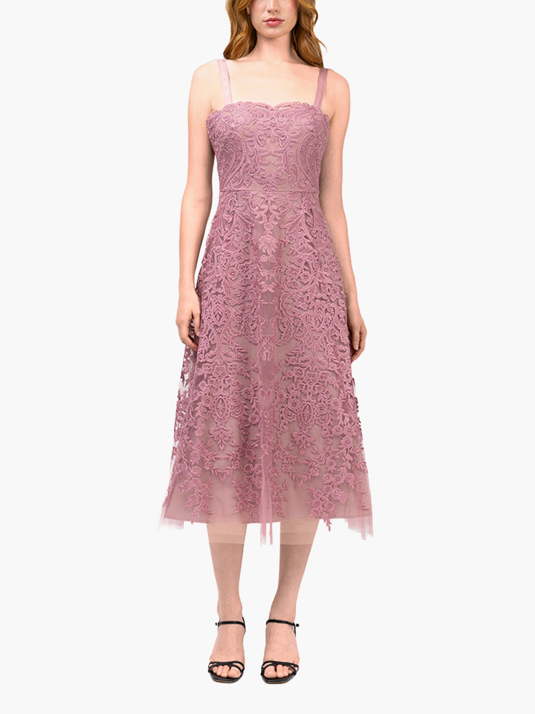 Mirrored Lace Floral Midi Dress | Rose