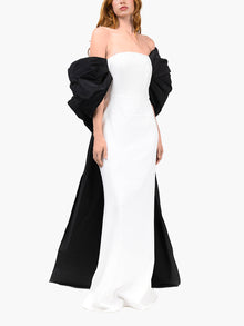 Taffeta Sleeve Column Gown | Ivory/Black