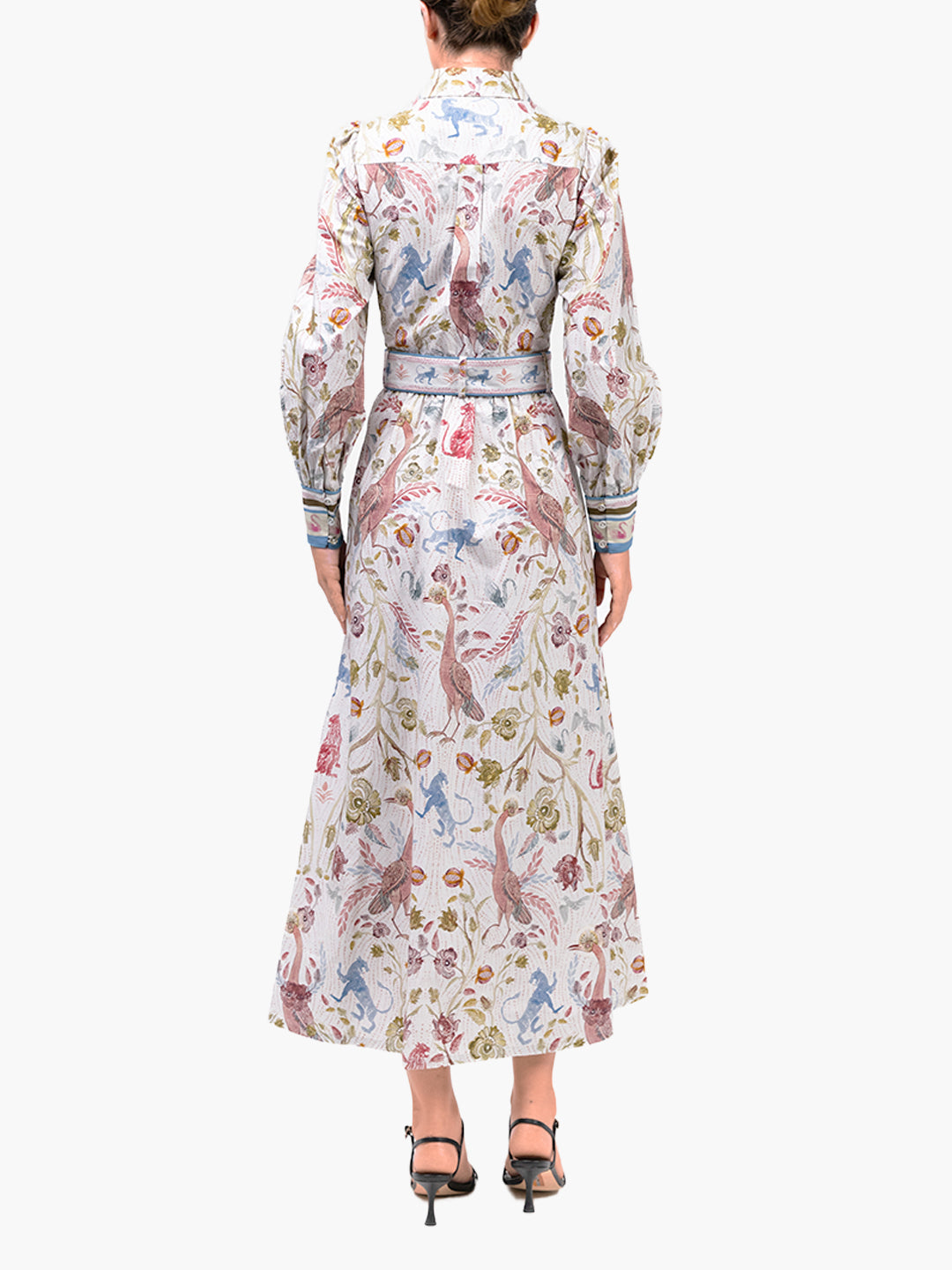 Cotton Poplin Collared Maxi Dress | Ivory Multi