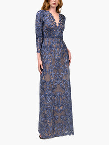 Nocturnes Lace Long Sleeve Gown | Blue