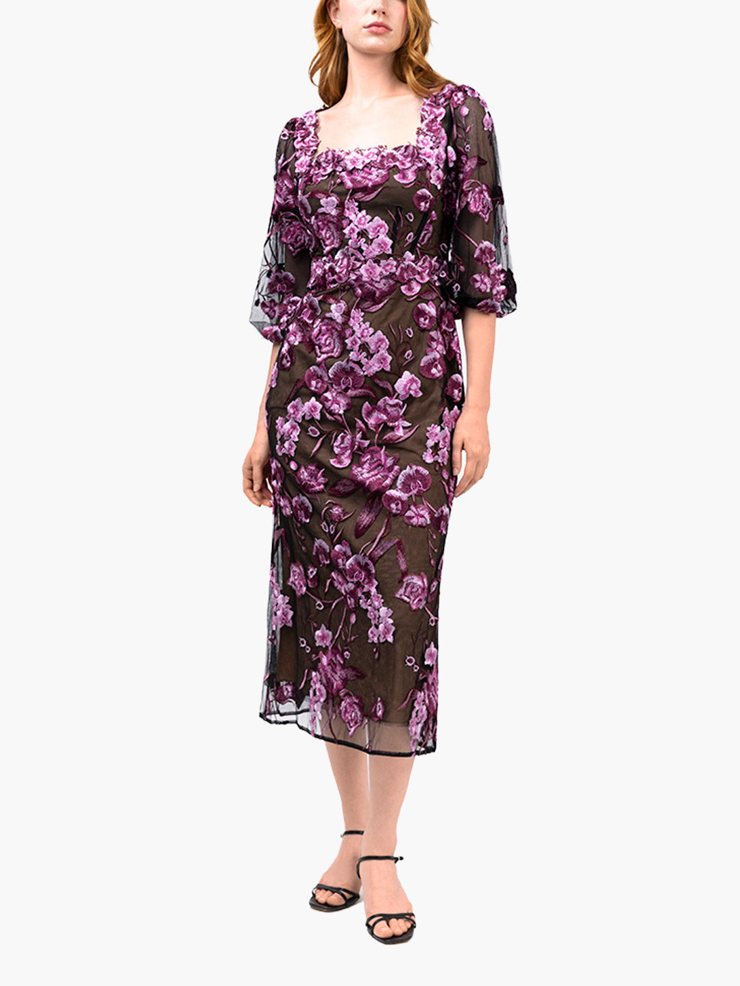 Bronix Botanicals Long Sleeve Midi Dress | Pink/Black