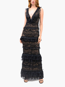 Chantilly Lace Tiered Gown | Black