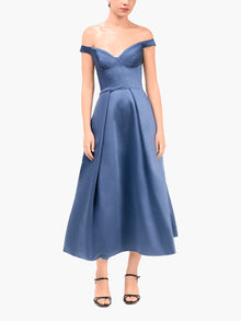 Spring Pleated Mikado Midi Dress | Navy