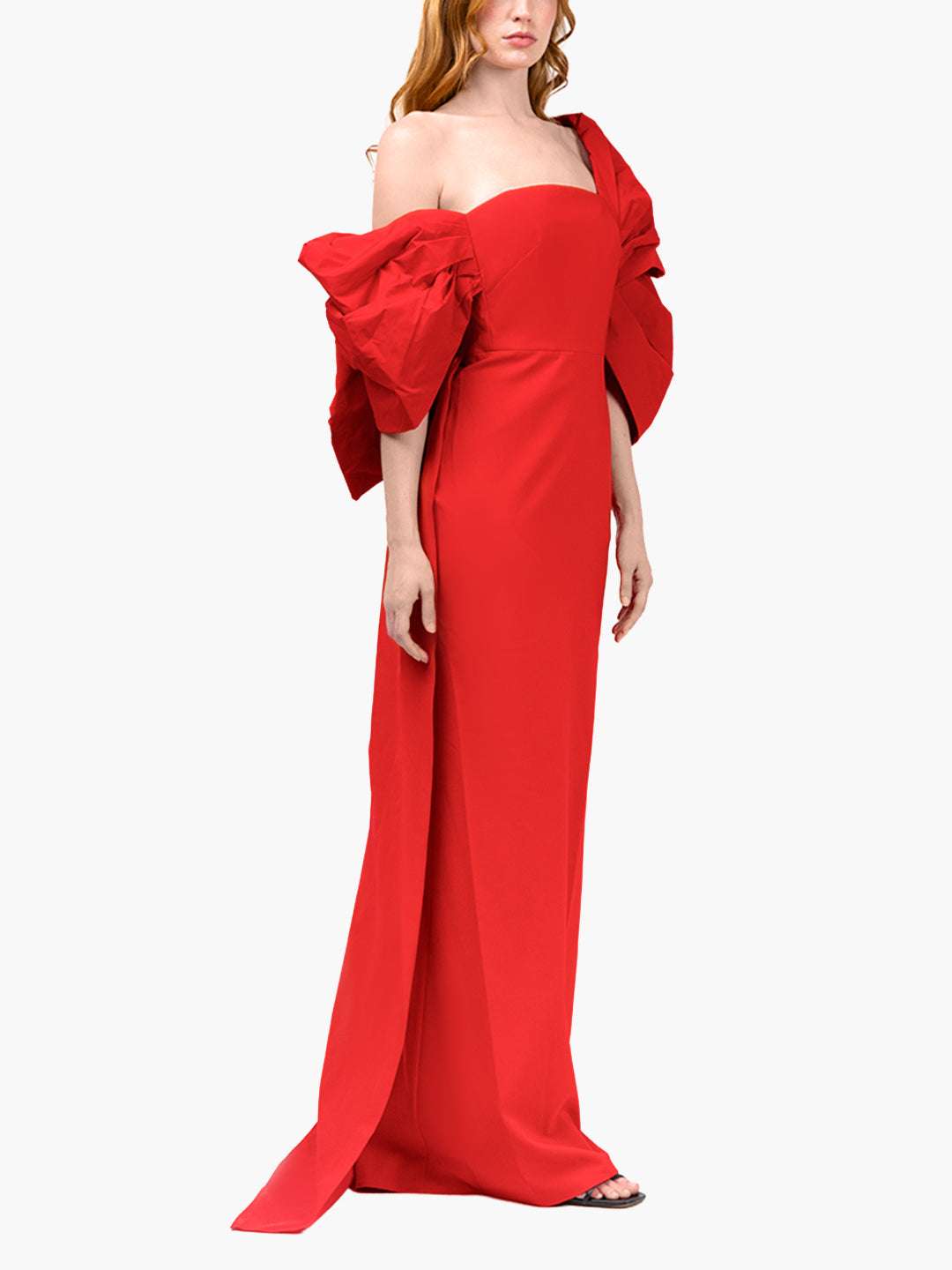 Taffeta Sleeve Column  Gown | Red