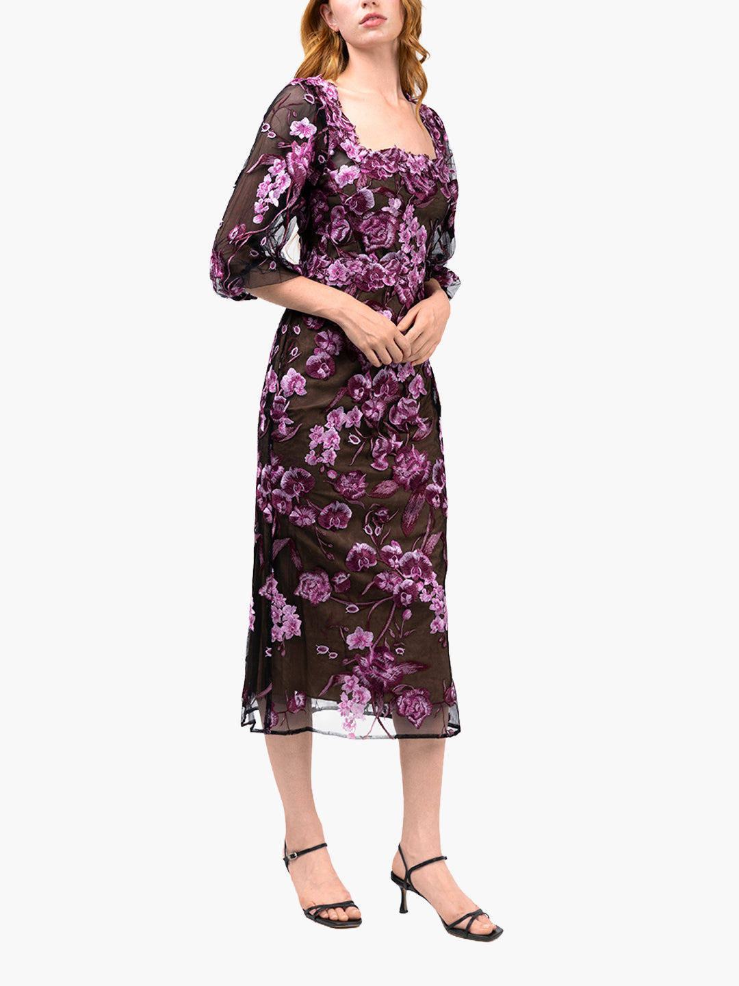 Bronix Botanicals Long Sleeve Midi Dress | Pink/Black