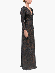Nocturnes Long Sleeve Lace Gown | Black