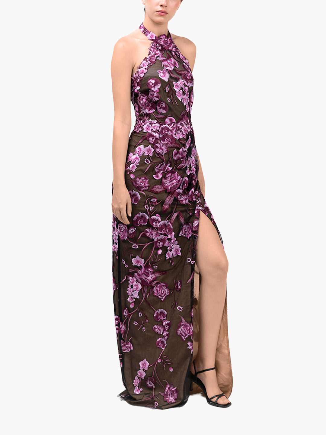 Bronix Botanicals Halter Column Gown | Pink/Black