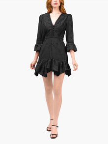 Embroidered Cotton Voile Mini Dress | Black