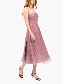Mirrored Lace Floral Midi Dress | Rose