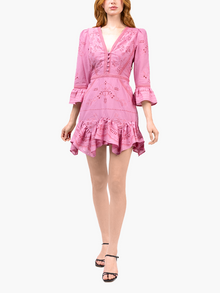 Embroidered Cotton Voile Mini Dress | Pink