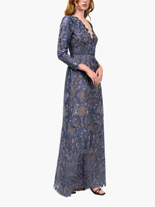Nocturnes Lace Long Sleeve Gown | Blue